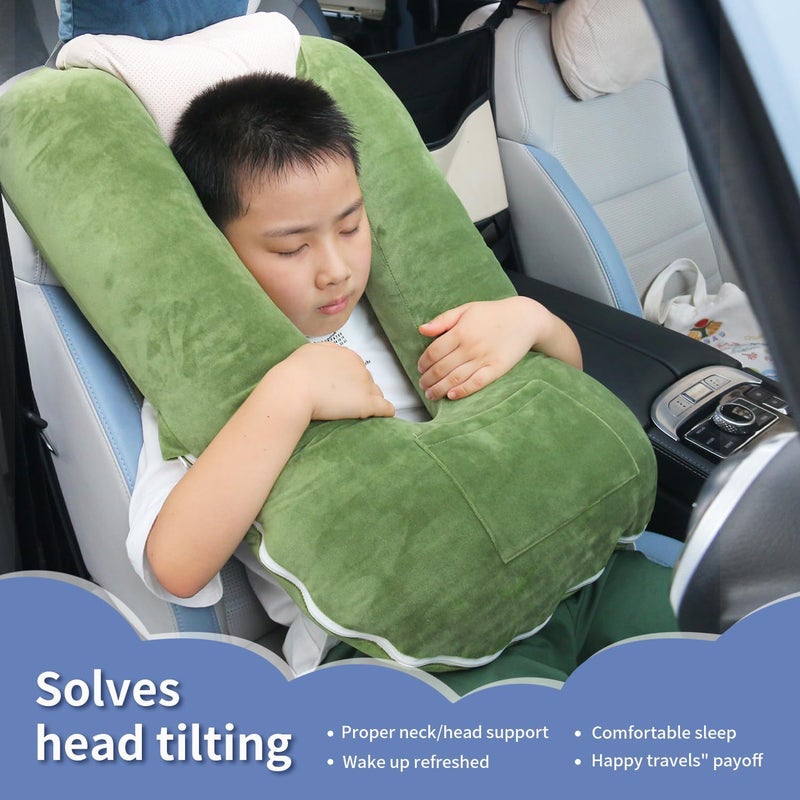 Cococu Travel Pillow, Car Pillow for Kids and Adults-Neck & Body Support，car Sleeping Pillow，Road Trip Essentials，Removable and Washable Covers，Skin-Friendly（Green） - Image 3